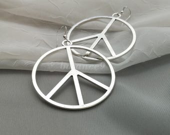 Peace Sign Earrings, Large peace hoop dangles, Jewelry gift