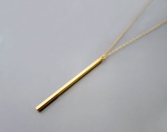 Bar Pendant Necklace, Long silver / gold stick, Square bar drop necklace, Minimalist Jewelry, Holidays gift