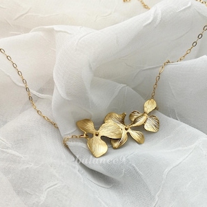 Orchid Flower Necklace, Gold or Silver dainty trio orchids necklace, Jewelry gift for her