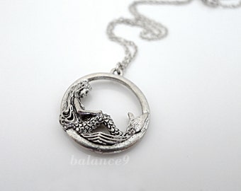 Mermaid Necklace, Silver mermaid pendant necklace, Jewelry gift, by balance9