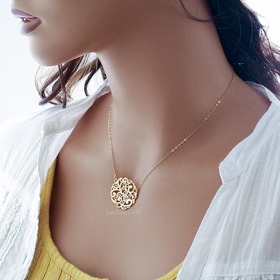 Filigree Disc Necklace, Gold or Silver spray pattern disc focal, delicate everyday jewelry, bridesmaid wedding gift