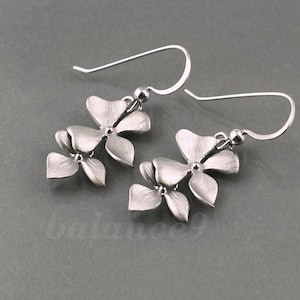 Orchid Flower Earrings, Dainty wild flower dangle earrings in silver or gold, Holidays gift, Everyday jewelry