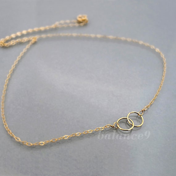 Circles Necklace, Gold Filled Interlocking Ring Dainty Necklace