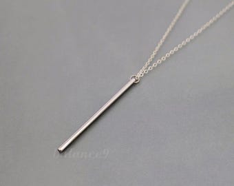Bar pendant necklace, bar drop necklace, Long silver stick, minimalist jewelry gift for her