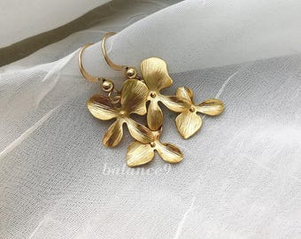 Orchid Flower Earrings in Gold or Silver, Jewelry gift