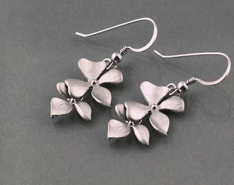 Orchid Flower Earrings, Dainty wild flower dangles, Holidays gift, Everyday jewelry, by balance9