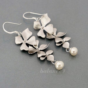 Orchid Earrings, Dainty orchid flower dangle earrings in Gold or Silver, floral jewelry, Gift for her