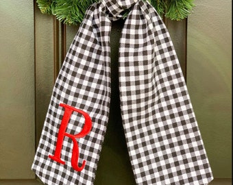 Custom Wreath Wrap | Black White Gingham | Personalized Door Decor | Hostess Gift | Holiday Decor | Mothers Day Gift