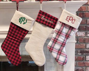 Personalized Christmas Stockings, Monogrammed and Embroidered Stockings, Tartan, Buffalo, Solid Custom Stockings