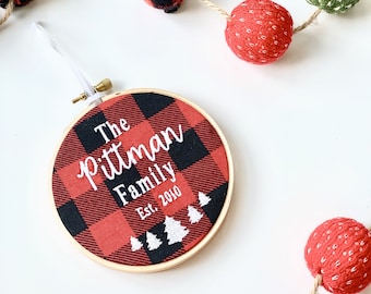 Our First Christmas Personalized Ornament | Custom Family Christmas Ornament | Embroidered Ornament | Wedding Gift | Family Name Ornament