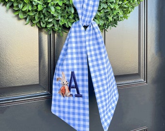 Gingham Wreath Wrap -  Custom Embroidered, Spring, Easter, Door or Basket Decor