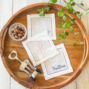 Monogrammed Cocktail Napkins | Personalized Gift, Embroidered Linen Napkins | Housewarming Gift | Hostess Gift | Bridal Shower | Bar Cart