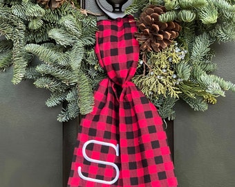 Custom Holiday Wreath Wrap | Red & Black Buffalo | Personalized Door Decor | Hostess Gift | Christmas | Holiday Decor | Housewarming Gift