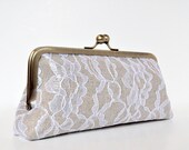 custom : linen & lace personalized clutch, bridal bag, bridesmaid gift, choose your fabrics