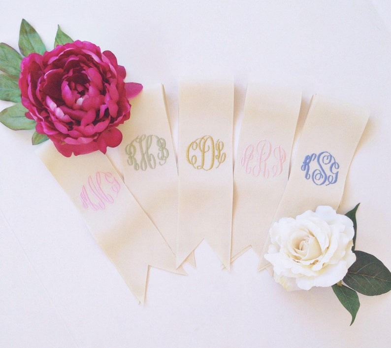 custom monogrammed bouquet ribbon 3 wide grosgrain, bridal bouquet, bridesmaid bouquet, bridal shower decor image 7