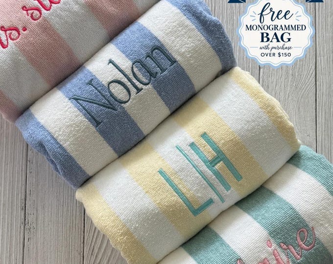 Embroidered Oversize Cabana Stripe Towels | 30x70" | Bachelorette Party Gift | Personalized Favor | Custom Beach Towel | Monogrammed Gift