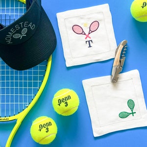 Custom Tennis Cocktail Napkins | Monogrammed Cocktail Napkins | Preppy Beverage Coasters | Tennis Lover Gift | Team Captain Gift