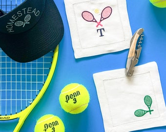 Custom Tennis Cocktail Napkins | Monogrammed Cocktail Napkins | Preppy Beverage Coasters | Tennis Lover Gift | Team Captain Gift