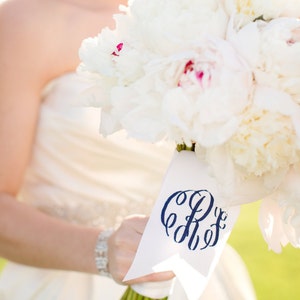 custom monogrammed bouquet ribbon (3" wide grosgrain), bridal bouquet, bridesmaid bouquet, bridal shower decor