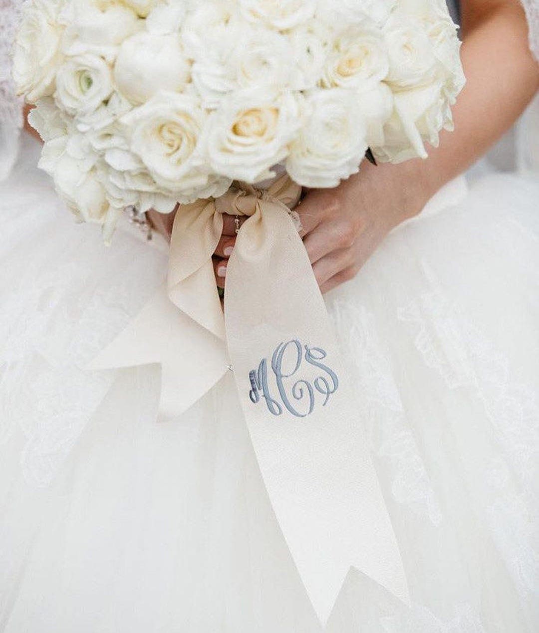 Custom Monogrammed Bouquet Ribbon 3 Wide Grosgrain, Bridal Bouquet