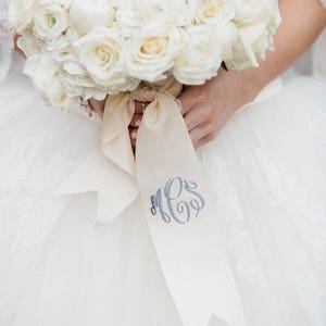 custom monogrammed bouquet ribbon 3 wide grosgrain, bridal bouquet, bridesmaid bouquet image 1