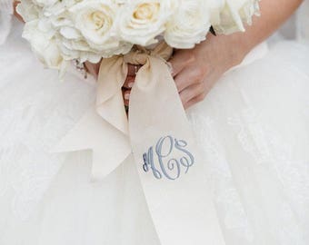 custom monogrammed bouquet ribbon (3" wide grosgrain), bridal bouquet, bridesmaid bouquet