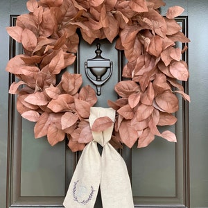 Custom  Wreath Wrap | Flax Linen Embroidered | Personalized Door Decor | Hostess Gift | Spring Decor | Holiday Decor | Housewarming Gift