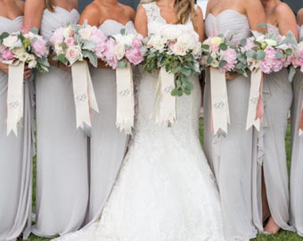 custom monogrammed bouquet ribbon (3" wide grosgrain), bridal bouquet, bridesmaid bouquet, bridal shower decor