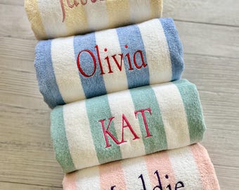 Monogrammed Cabana Stripe Beach Towels | Embroidered Oversized Pool Towels | 30x70" | Bachelorette Party Gifts | Personalized Beach Towels
