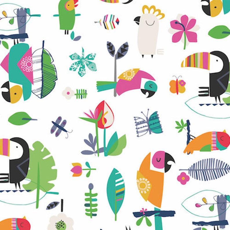 100/% Cotton Fabric Club Tropicana by Dashwood Studio Green Forest Leaves Flowers