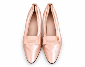 Rare 1950s Vintage Satin Shoes • Blush Pink Champagne Pumps • Collectible Mid-Century Heels