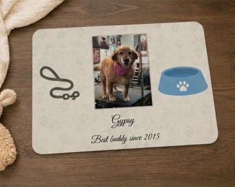 Alfombrilla personalizada para mascotas, comedero, bandeja, estación de alimentación para perros, superficie impermeable para comer, área de alimentación para gatos, recuerdo personalizado con foto y nombre, lavable.
