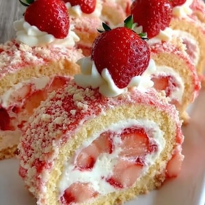 Ricetta del rotolo svizzero alle fragole in formato PDF – Dessert alla panna fresca – Rotolo di spugna facile – Download immediato