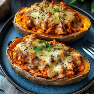 Cheesy Chicken Stuffed Sweet Potato Recipe – Easy Healthy Dinner (PDF Download)