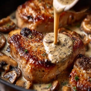 Creamy Garlic Mushroom Pork Chops Recipe| Best Easy Skillet Dinner | Juicy Pork with Rich Sauce | Printable Digital Recipe PDF For Download