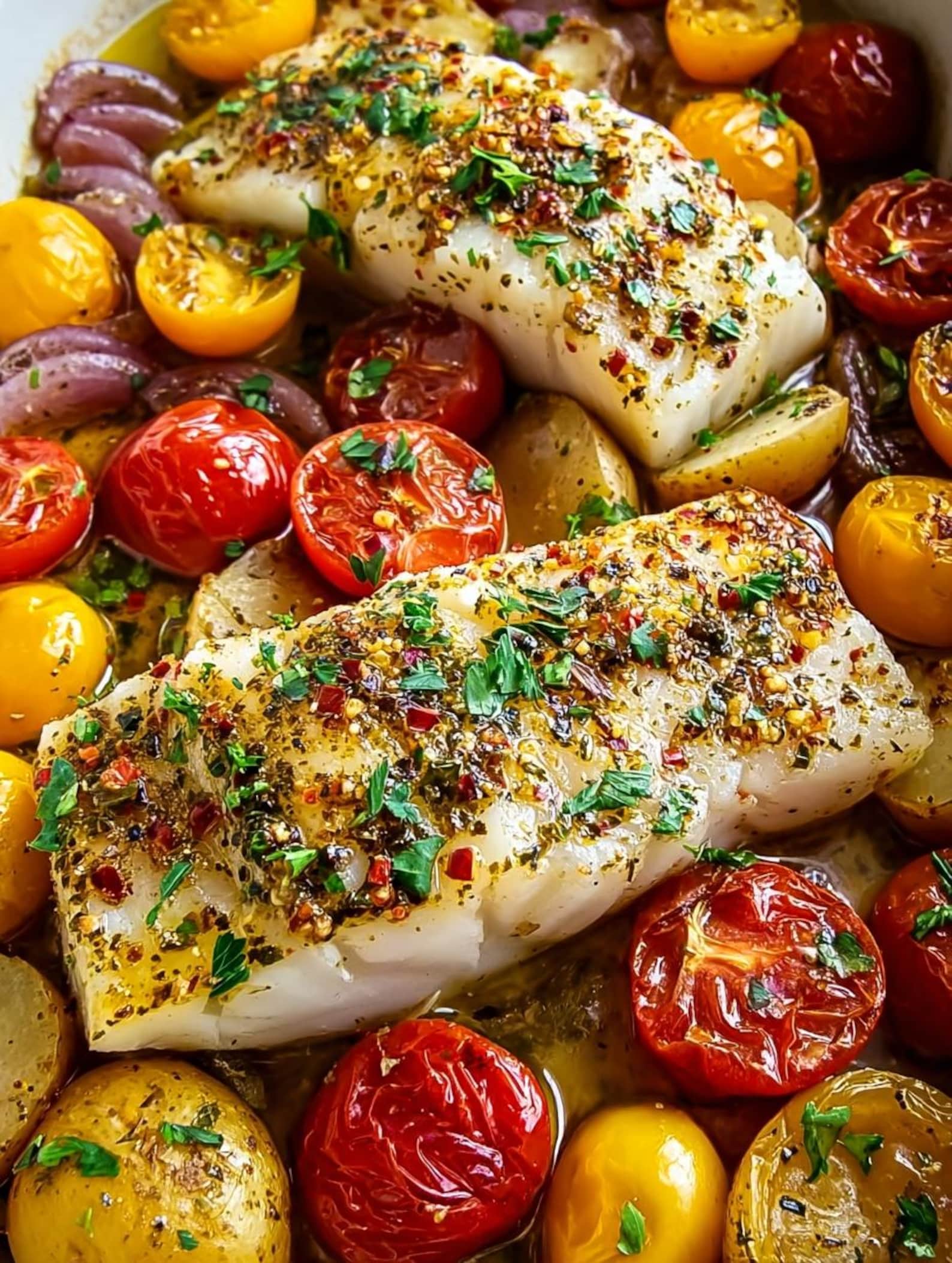 EASY RECIPE for Mediterranean Baked Cod PDF | One-pan Healthy Fish ...