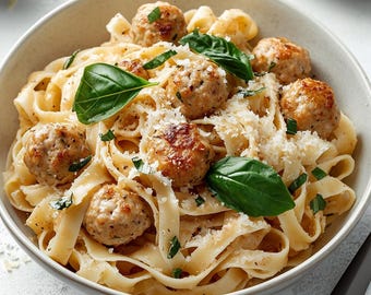 EINFACHES REZEPT für cremige Hühnerfleischbällchen Fettuccine: Digital Download