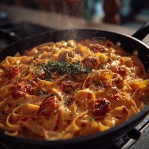 MELHOR RECEITA DE Fettuccine Alfredo Cremoso de Tomate com Almôndegas de Frango | Receita Fácil de Macarrão em uma Panela | PDF para Imprimir