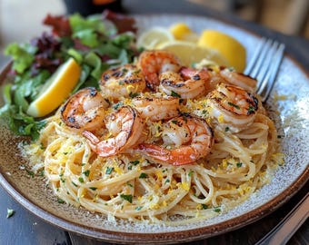 EASY RECIPE For Shrimp Scampi Spaghetti : Garlic Lemon Butter (PDF Download)