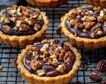 Recette PDF de tartelettes au chocolat et aux pacanes - Mini dessert facile à base de tartelettes au Nutella