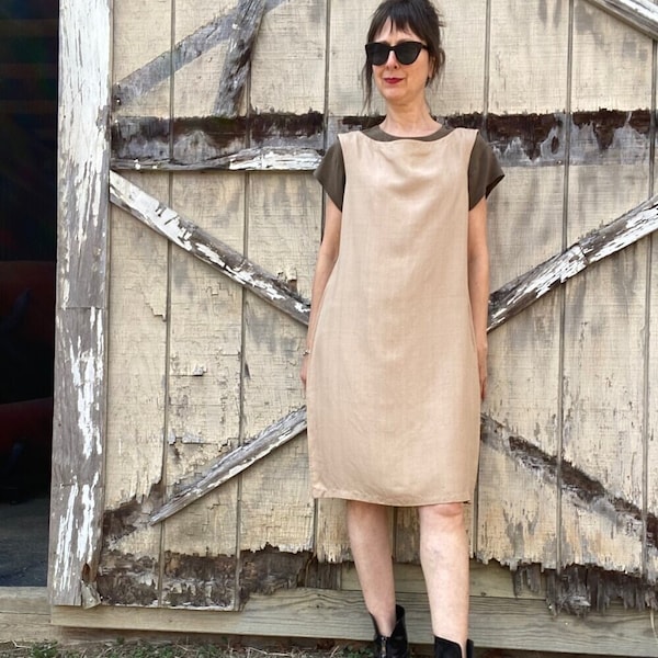 1990s Calvin Klein Silk Dupioni Minimalist Shift Dress, M/L