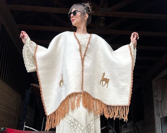 1970s Peruvian Ruana with Llama Appliqués