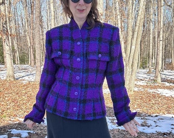 1990s Nina Ricci Mohair Boucle Plaid Jacket