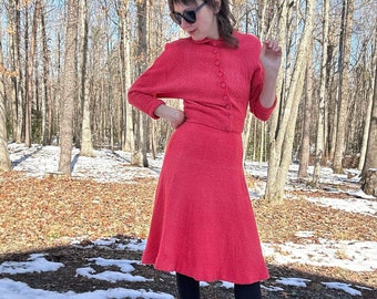 Early 1950s Leona J Wool Knit Dress and Jacket