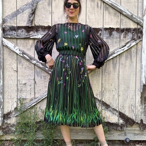 Late 1970s Silk Chiffon Floral Print Dress, XS/S