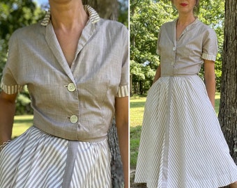 1950s June Fete Striped Cotton Shirtwaist Dress