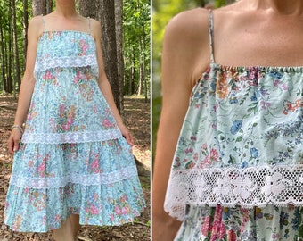 1980s Cotton Floral Print Dress