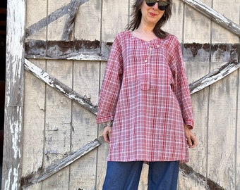 1970s Sonia Rykiel Chez Henri Bendel Cotton Plaid Tunic Top