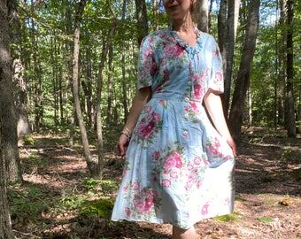 1940s Cotton Floral Print Dress