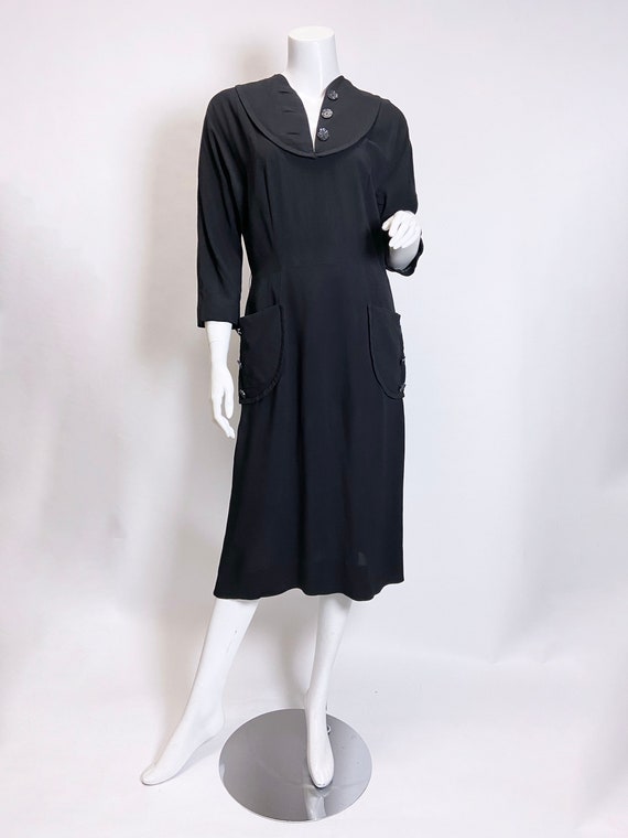 1950's Black Rayon Adair Fashions Rayon Dress Wit… - image 3